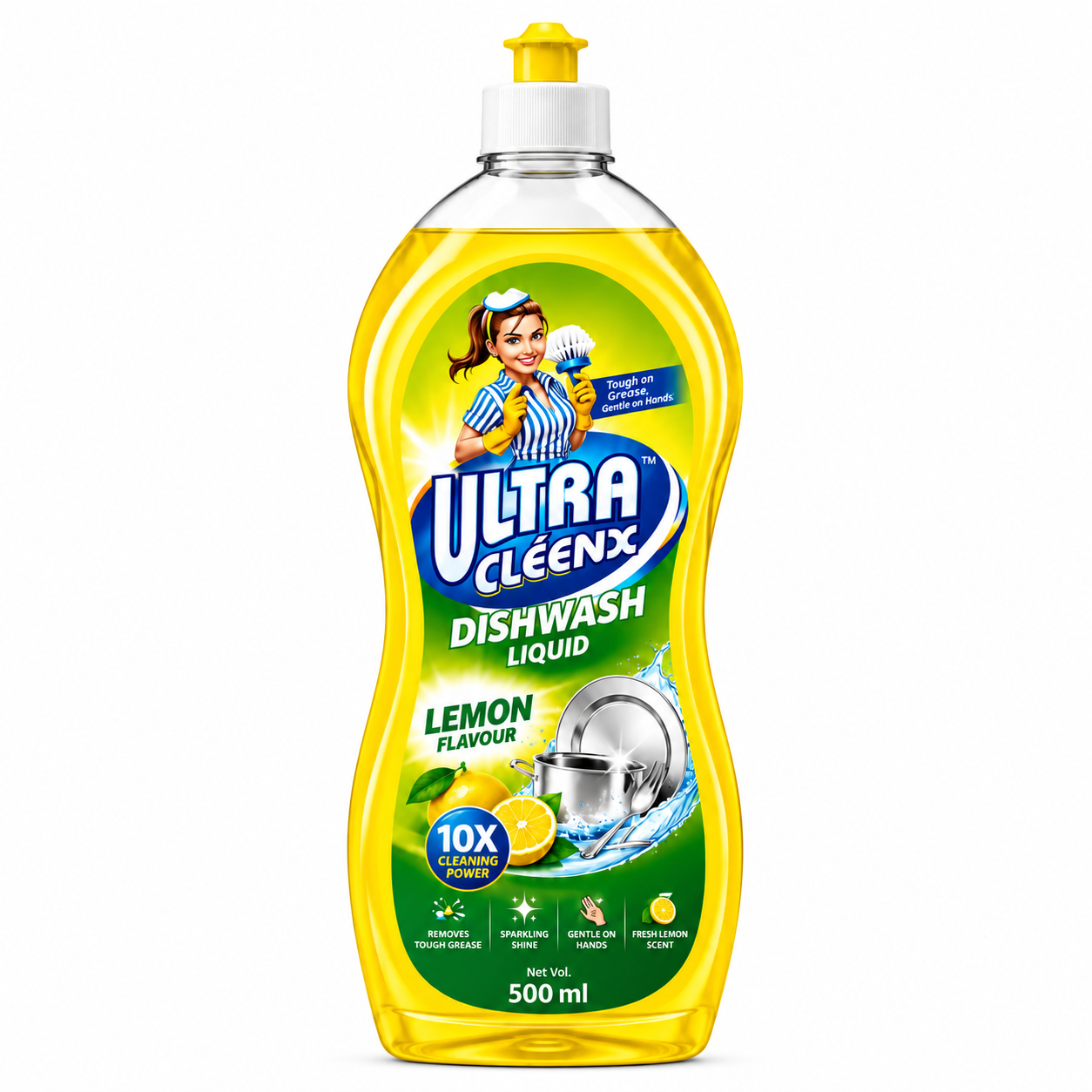 Ultra Cléenx Dishwash Liquid – Lemon Flavour | 10X Cleaning Power | 500 ML